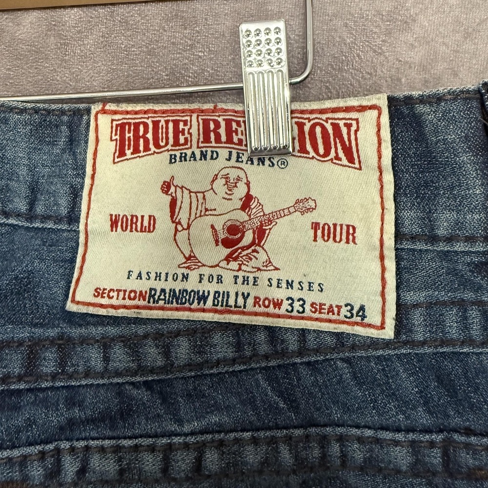 VTG True Religion Rainbow Billy Jeans Mens 33x30 Blue Straight Denim USA - Picture 3 of 12
